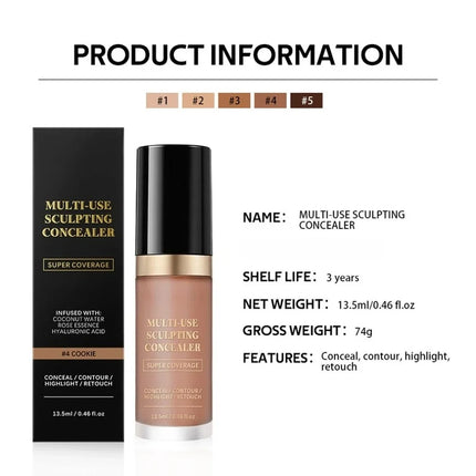 Super Coverage Concealer Multi-Use Cream Oil Free Long Lasting Hydrating Cover Contour Highlight and Retouch Face Makeup