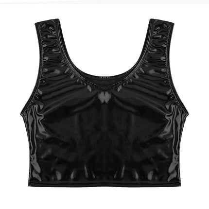 Womens Fashion Shiny Metallic Tank Crop Top Shiny Metallic Vest Tops Bustier Blouse Shirt Camis Rave Party Clubwear Costume