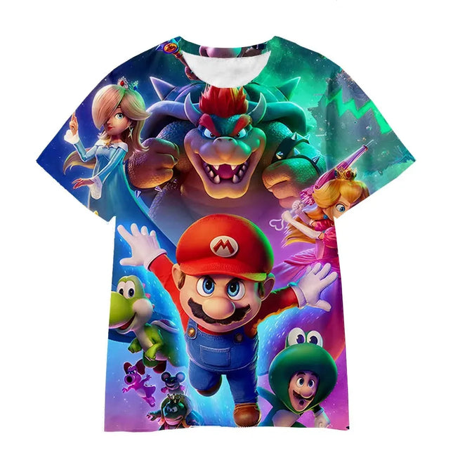 Bandai Marios and Luigi 2026 Summer Cartoon 3D Printing Comfortable Versatile Brothers Parent-child Breathable Quick kids Tshirt