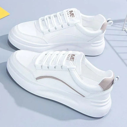 Korean Style round Toe Laced Casual Student Shoes Color Block Women's Spring Autumn New White Sneakers Comfortable Rubber Sole