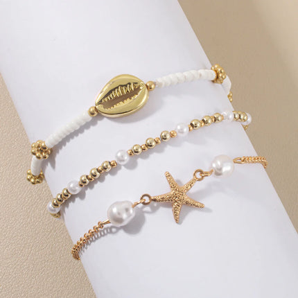 Bohemian style new gold star-shaped seashell fashion multi-purpose ankle chain set of three pieces