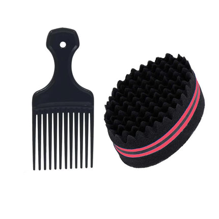 2Pcs Set Afro Curly Hair Sponge Brush Plastic Fork Comb Net Comb Professional Twist Hair Comb Wave Hairdressing Styling Tool Men