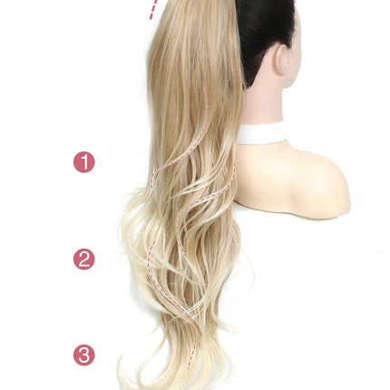 26Inches Claw Clips On Body Wave Ponytail 180Gram Ombre Brown Blond P27/ 613 High Temperature Synthetic Hair Extensions