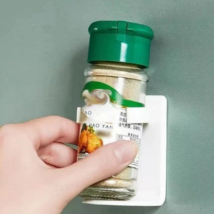 Wall Mounted Spice Bottle Storage Rack Kitchen Seasoning Holder Adhesive Plastic Clip Cabinet Door Spice Jar/Cosmetic Dispenser