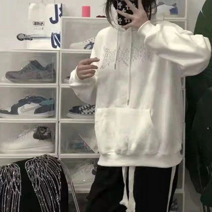 Y2k Japanese Streetwear Loose Woman Tops Kpop Baggy Hooded Sweatshirt for Women Designer Nice Color Outerwears Emo 2000s Hoodies