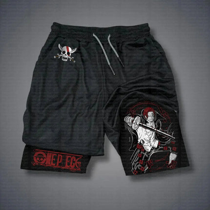 2025 One Piece Luffy Anime Mens Gym Shorts Summer Y2k Streetwear Fitness Sports Pants Breathable  Double-layer Shorts Sportswear