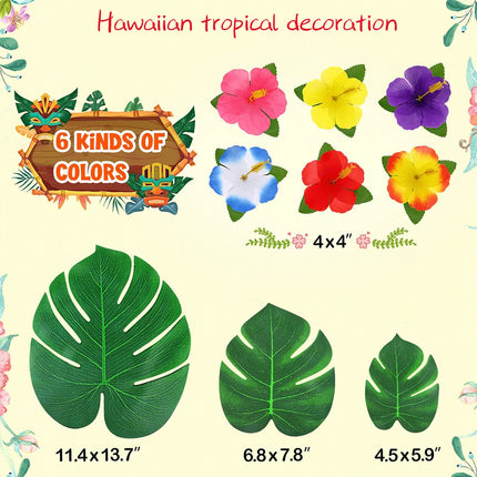 Artificial Tropical Palm Leaves Hibiscus Flower for Beach Table Decor Hawaiian Luau Wedding Jungle Safari Birth Party Decoration