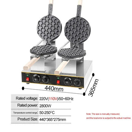 Commercial electric double head 110V 220V Non-stick bubble egg waffle maker machine eggettes bubble puff cake oven
