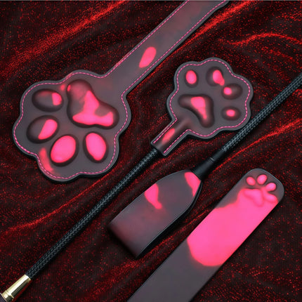 Color Changing Cat Paw Paddle 3D Embossed PU Leather BDSM Spanking Paddle Adult Toy Couples Bedroom Role Play Cosplay SM Games