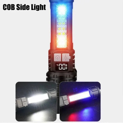 Super Bright COB LED Flashlight USB Rechargeable Zoomable With Side Light Waterproof Torch Camping Hiking Emergency Outdoor