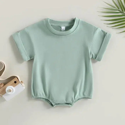Unisex Baby Boy Girl Solid Color Short Sleeve Bubble Romper Oversized T-Shirt Bodysuit Top Summer Baby Jumpsuits Clothes
