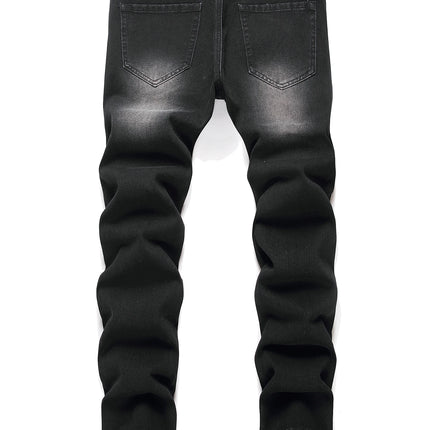 Black Y2K Jeans Mid Rise Straight Leg Man Pants with Silver Star Design Distressed Ripped Denim Clothing Hip Hop Male Streetwear