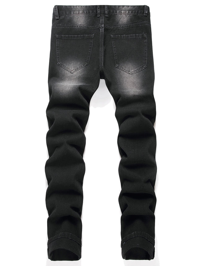 Black Y2K Jeans Mid Rise Straight Leg Man Pants with Silver Star Design Distressed Ripped Denim Clothing Hip Hop Male Streetwear