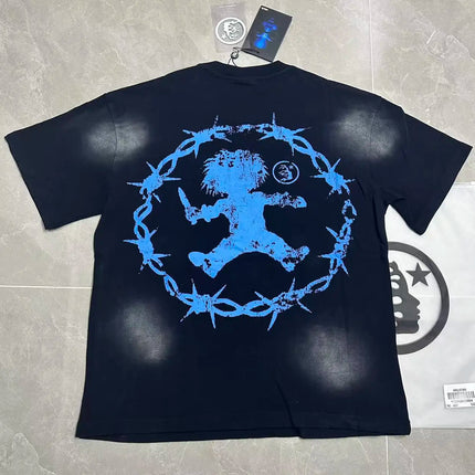 Retro Washed Loose Ex-Ort Sweet T-shirt Hell Star Skull Letter Print High Street Short Sleeve Summer Top for Men and Women