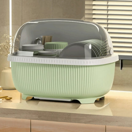 Large Capacity Dish Drainer With Roof Cover Dustproof Multifunctional Kitchen Utensils Rack Cupboard Plastic