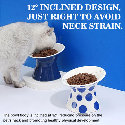 Ceramic Cat and Dog Bowls, Anti-Tip Pet Food Dishes Elevated base design protects cats' necks, suitable for small dogs and cat