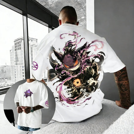 Pokemon 2026 Summer Men Cotton T - Shirt Streetwear Gengar & Koffing Fusion Print Oversized Casual Daily Wear Anime Fans Gift