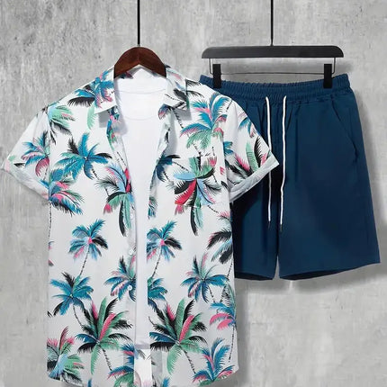 2025 Simple All-in-one Men's Shirt Set Coconut Tree Print 3D Printed Shirt And Shorts Set Summer Casual Vacation Hawaiian Shirt