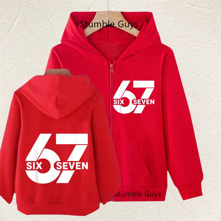 Children's Funny 67 Brainrot Zip Up Sweatshirts Six Seven Hoodies Clothes Kid Girl Boy Zipper Hoody Baby Casual Fashion Tops