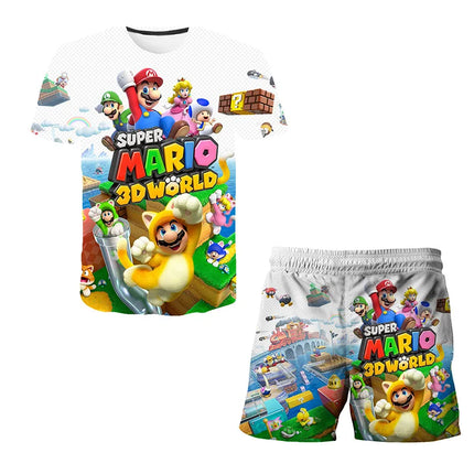 2026 Super Mario Boys 3D T-shirt Set Boys and Girls Cute Summer Top + Shorts Children's Short-Sleeve Birthday Gift  Boys Clothes