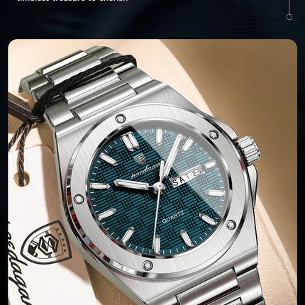 POEDAGAR Original Men Clock Quartz Date Week Luxury Man Wristwatch Waterproof Luminous Stainless Steel Sport Men's Watches Reloj