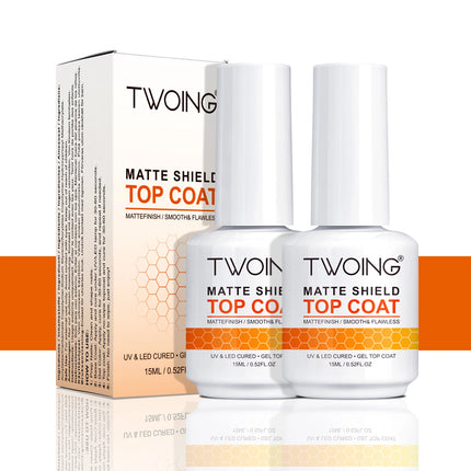 TWOING 15ml Velvet Matte Top Coat Gel Nail Polish Matte Top Coat No Wipe Sealer Gel Finish Manicure Nail Art Salon Quality