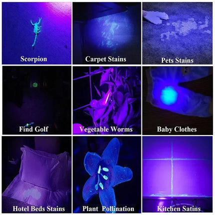 395Nm UV Flashlight High Power LED Blacklight Torch-Aluminum Mini With Clip, For Resin Curing/Pet Urine Detection, Battery Power
