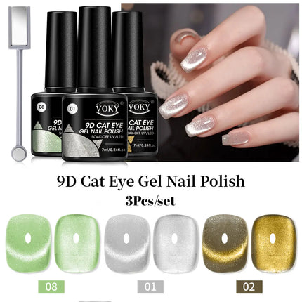3 PIECES --- Super Bright Rainbow Candy Cat Eye Series for Nail Art DIY and Women's Salons, with Shiny Luster