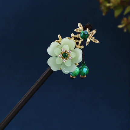 Handmade Hanfu Flower Hairpins Sticks with Tassel Vintage Wood Hair Stick Pins for Women Hair Styling Tools Jewelry Accessories