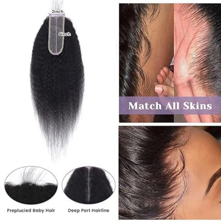 Kinky Straight Lace Closure Human Hair 2x6 4x4 5x5 HD Lace Closure Yaki Straight 13x4 13x6 Full Lace Frontal with 360 Lace