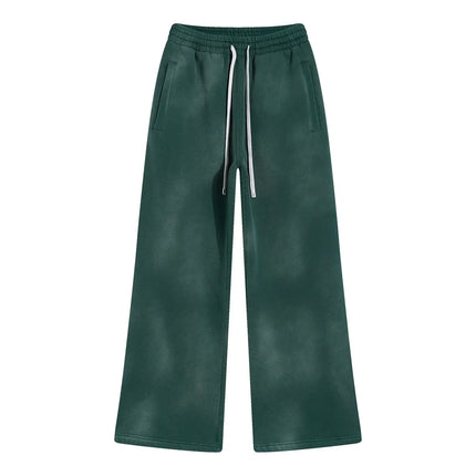 2025 Winter New Fleece Sweatpants Men Splashing Ink Spray Dyeing Wash Distressed Wide Joggers Grinding Edges Baggy Plush Pants