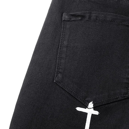 Men's best quality letter printed Slim Fit Skinny Long Black Denim pants long Trousers Jeans Streetwear