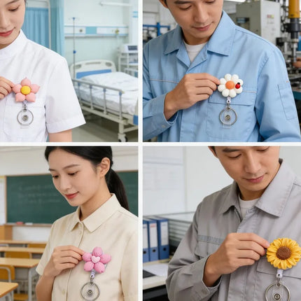 1pcs New Resin Flowers Retractable Nurse Badge Reel Cute Floral Girls Students Doctor ID Card Holder Keys Lanyard