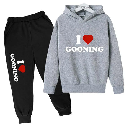 Funny I Love Gooning Kids Spring Autumn Casual Letter Print 2pcs Hoodie+Pants Tracksuits 2-13 Years Boys Girls Outfits Clothes