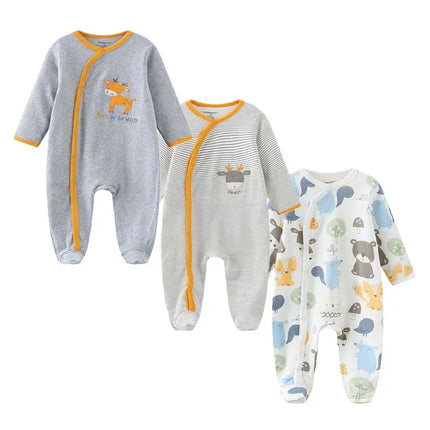 Kiddiezoom 3 Pcs/Lot Autumn Winter Long Sleeve Casual Sweet Baby Girl Romper 100%Cotton Soft Newborn Jumpsuits Clothes