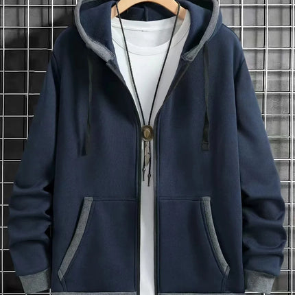 Spring and Autumn Men's Zipper Jacket Warm Windproof Hoodies Thickened Cardigan Sports Long Sleeve Sweatshirts Hooded Coat