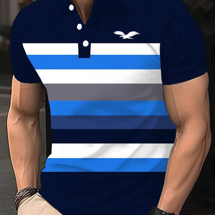 2026 Summer Men's Polo Shirt with Stripes Print Breathable Lightweight Casual Sporty Outdoor Men's Clothing