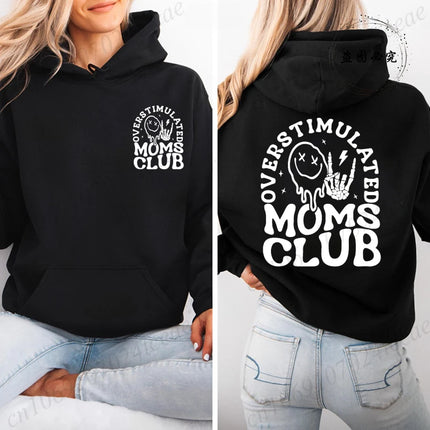 Hoodies for Women Overstimulated Moms Club Design Sweatshirts Women Clothes Comfortable Pocket Pullovers Graphic Mother Gifts