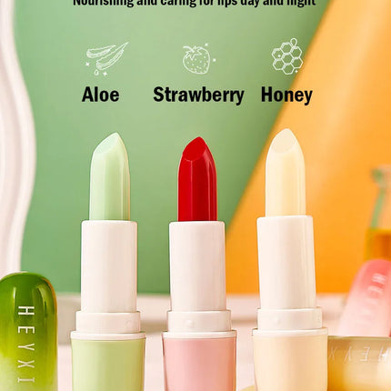 3pcs/Set Fruits Lip Balm Sets Temperature Color Change Moisturizing Nourishing Hydrating Lipstick Kits Lips Skin Care Products