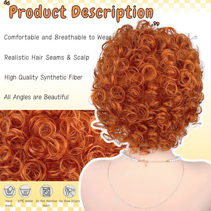 Adult Short Orange and Silver-Gray Curly Wig, Soft and Breathable, Heat-resistant Synthetic Fiber, Suitable for Daily Wear