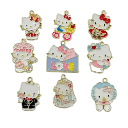 8/9/10PCS Cute Cartoon Cat DIY Alloy Accessories Earrings Necklace Bracelet Keychain Bag Accessories Pendants