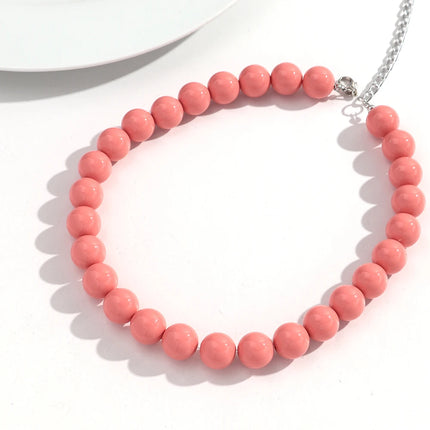 Boho Colorful Acrylic Big Ball Bead Chain Necklace Trendy Handmade Round Choker Necklaces for Women Man Statement Jewelry Gift