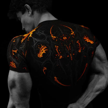 05-Men's Wing & Cross Print Compression Tight Fit Short Sleeve Sports Shirt Workout Tops Gym Compression High Stretch