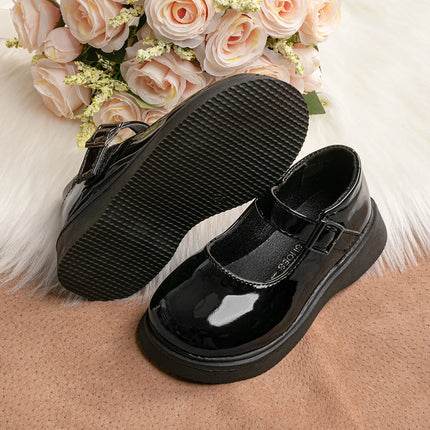 KIDSUN SIZE 26-35 Kids Girls Shoes Flats Comfort Shiny Rubber Oxford School Uniform Shoes Black Shallow Party Dress Casual Shoes