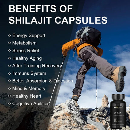 Shilajit Capsule 100% Pure Non-GMo Supports Reproductive Health Natural Energizer