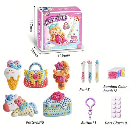 New Beads Pen Painting Handicraft Set for Kids Creative Handmade Sticker DIY Princess Rainbow Cake Keychain as a Gift for Kids