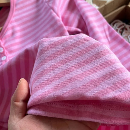 Pink Striped Slim Long Sleeve Tees Women Spring Casual Cotton O-neck Tshirt New Tops Clothes Sweet Cute  Vintage T-shirts Y2K