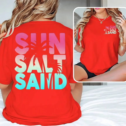 Sun Salt Sand Graphic T Shirts Funny Ocean Beach Series Men Women Aesthetic Short Sleeve Loose Casual Vacation Trip Y2K Tops