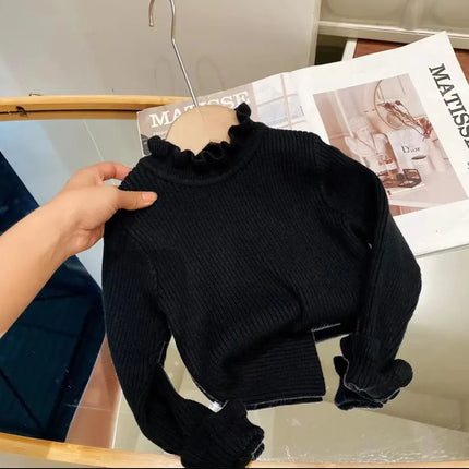 Girls Sweater Winter Fashion High Neck Solid Color Bottom Shirt Children High Elasticity Irregular Collar Knit Pullover