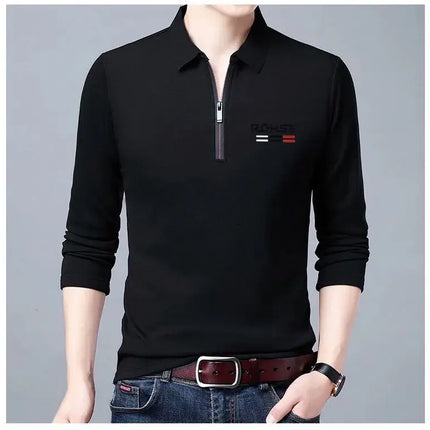 Spring Autumn New Business Half Zipper Polo Shirt Long Sleeve Solid Casual All-match Tops Tees Fashion Vintage Men Clothing
